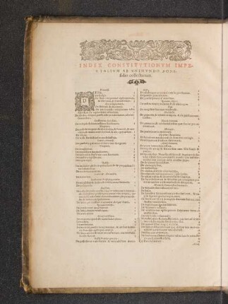 Index Constitutionem Imperialium ab endimundo Bonefidio collectarum.