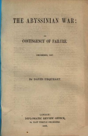 The Abyssinian war : the contingency of failure