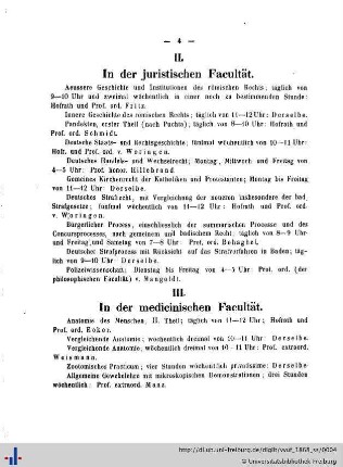 III. In der medicinischen Facultät.