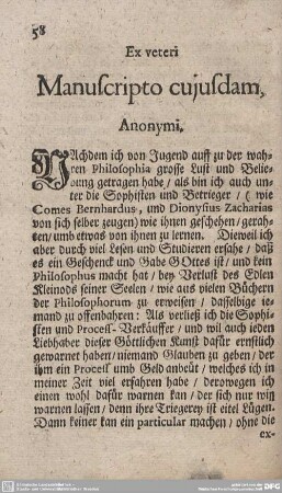 Ex veteri Manuscripto cujusdam, Anonymi,