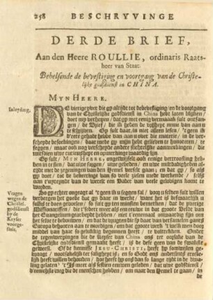 Derde brief, aan den Heere Roullie, ordinaris Raatsheer van Staat