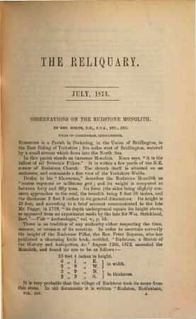 The reliquary : depository for precious relics, legendary, biographical, and historical, 14. 1873/74