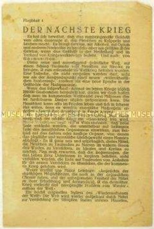 Antikriegsflugschrift der Deutschen Friedensgesellschaft mit dem Text "Der nächste Krieg" von Maxim Gorki