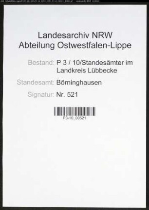 Sterberegister Standesamt Börninghausen