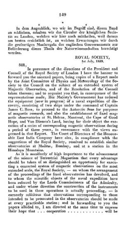 [Circular der königlichen Societät zu London]