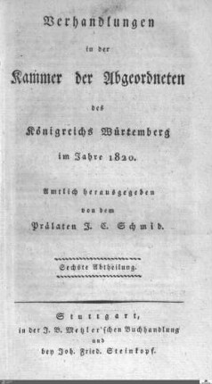 1,6: Landtag Württemberg - Kammer 2, Protokolle 1820, Bd. 6