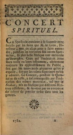 Les spectacles de Paris, ou calendrier historique & chronologique des théâtres. 31. 1782