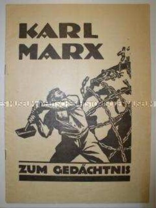 Gedenkschrift der KPD zum 40. Todestag von Karl Marx mit Beiträgen bekannter Persönlichkeiten der Arbeiterbewegung