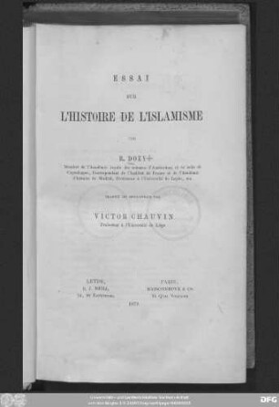 Essai sur l'histoire de l'islamisme