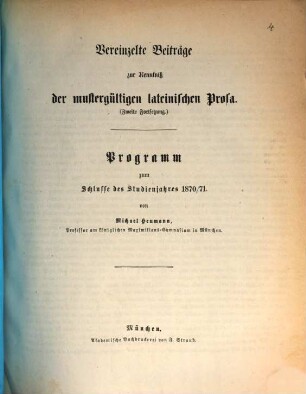 Programm des Maximiliansgymnasiums München : zum Schlusse des Studienjahres ... 1870/71