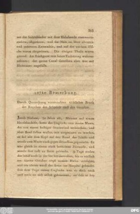 107te Bemerkung. Durch Quetschung verursachter tödtlicher Bruch der Knochen des Schädels und des Gesichts.