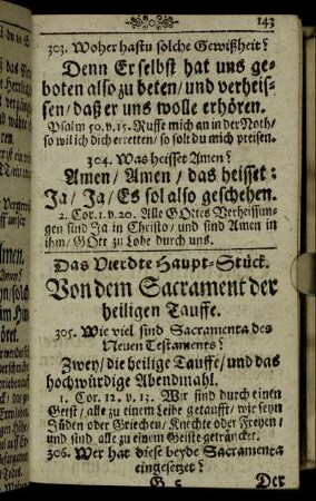 Das Vierdte Haupt-Stück. Von dem Sacrament der heiligen Tauffe.