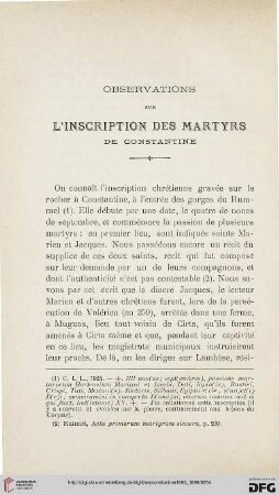 Sér. 3: Observations sur l'inscription des martyrs de Constantine