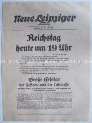 Extrablatt der "Neuen Leipziger Zeitung" zur Einberufung des Reichstages