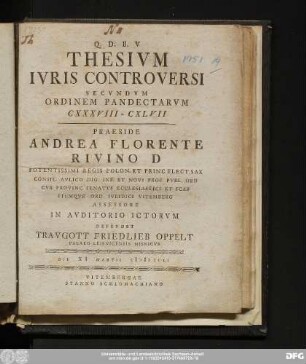 Thesivm Ivris Controversi Secvndvm Ordinem Pandectarvm CXXXVIII - CXLVII