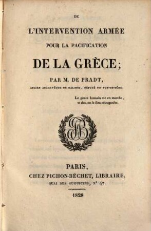 De l'intervention armée pour la pacification de la Grèce