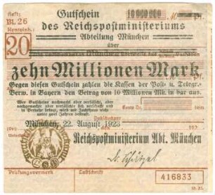 Geldschein / Notgeld, 10 Millionen Mark, 22.8.1923