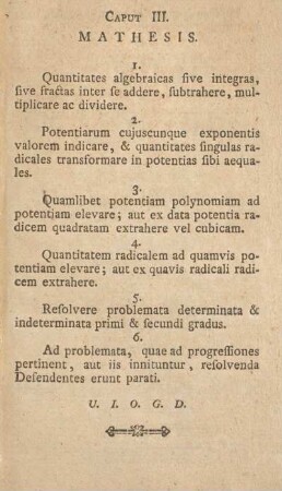 Caput III. Mathesis.