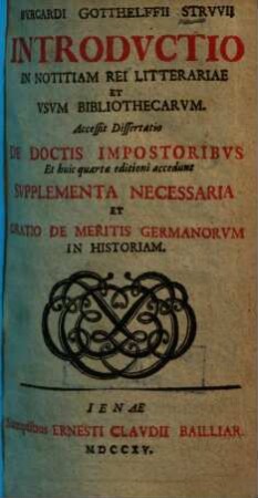 Introductio in notitiam rei litterariae et usum bibliothecarum