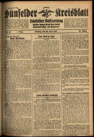 Erste Ausgabe vom Freitag, den 25. Juni 1937.
