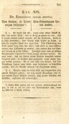 Tit. XIX. Von Schenkungen Todes halber