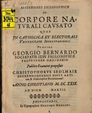 Assertiones philos. de corpore naturali causato