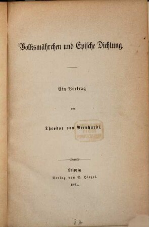 Volksmährchen und epische Dichtung : ein Vortrag