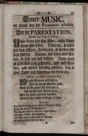 Trauer-Music, im Hause bey der Parentation gehalten