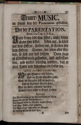 Trauer-Music, im Hause bey der Parentation gehalten