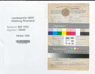 Entnazifizierung Willi Hinkel , geb. 25.11.1920 (Kaufm.Angest.)