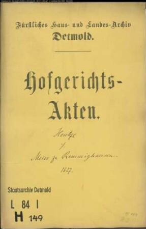 Hentze, Kord zu Horn gegen Jobst Meier zu Remmighausen - Schuldforderung