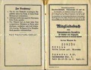 Mitgliedsausweis des Konsumvereins Vorwärts