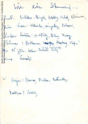 Besetzungsvorschläge, handschriftlich von Artur Brauner.