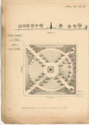 Gefallenendenkmal, Calau Monatskonkurrenz Juni 1877: Lageplan; Maßstabsleiste