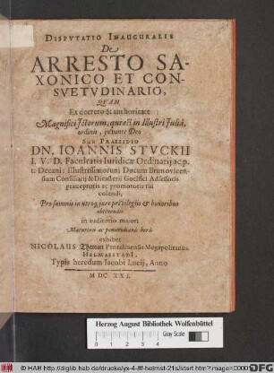 Disputatio Inauguralis De Arresto Saxonico Et Consuetudinario