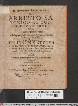 Disputatio Inauguralis De Arresto Saxonico Et Consuetudinario