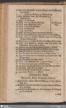 Viertzigstes Fach, Mißpickel, Kieß, Schwefel, Vitriol