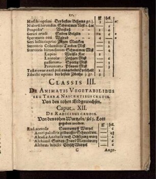 Classis III. De Animatis Vegetabilibus Seu Terrae Nascentibus crudis. Von den rohen Erdgewechsen