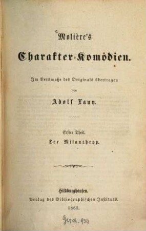 Molière's Charakter-Komödien, 1. Der Misanthrop