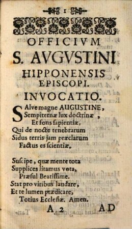 Officivm Novvm : Cum Litaniis S. Avgvstini Hipponensis Episcopi, Et Ecclesiæ Doctoris Eximii