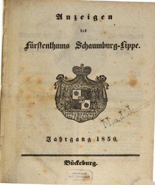 Anzeigen des Fürstenthums Schaumburg-Lippe. 1850, 1850