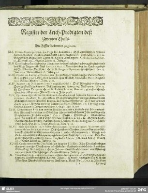 Register der Leich-Prdigten deß Zweyten Theils
