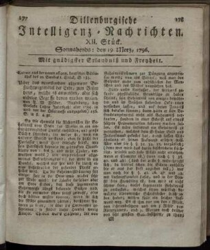 XII. Stück. Sonnabends: den 19. Merz 1796.