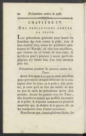 Chapitre IV. Des Précautions Contre La Peste