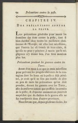 Chapitre IV. Des Précautions Contre La Peste