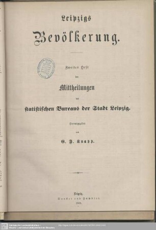 2.1868: Mittheilungen des Statistischen Bureaus der Stadt Leipzig