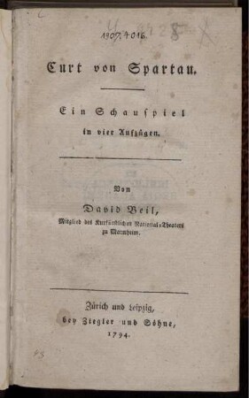 Curt von Spartau : Ein Schauspiel in vier Aufzügen