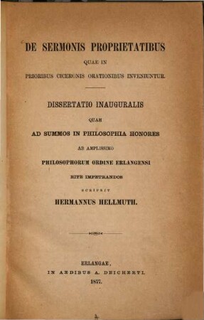 De sermonis proprietatibus quae in prioribus Ciceronis orationibus inveniuntur