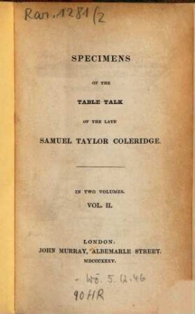 Specimens of the table talk of the late Samuel Taylor Coleridge : in two volumes. 2