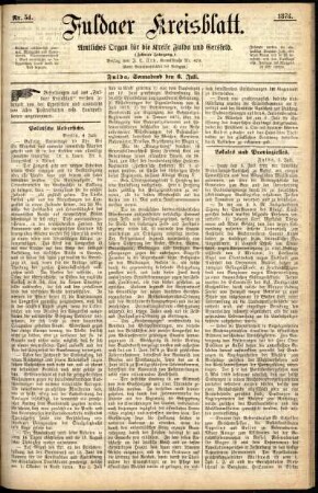 Erste Ausgabe vom Samstag, den 06. Juli 1878.